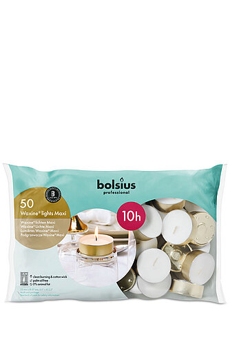 Artikelvorschau Professional - Maxi Teelichter / Waxine-Lichte 10 h, 50er Beutel (gold)