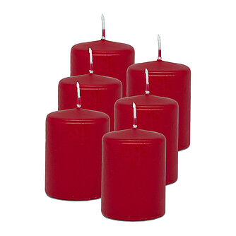 Artikelvorschau Stumpenkerzen 80/60 mm (Safe Candle) - 6 Stück - rot