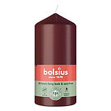 Eine Stumpenkerze von Bolsius mit den Maßen 120/58mm (H/DM) in der Farbe "Samtrot".
