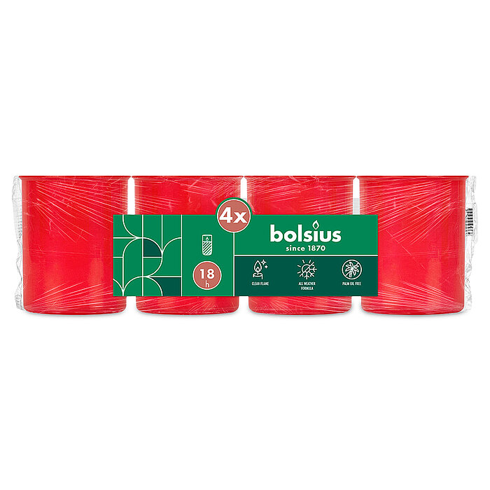 4 Bolsius Grablichter in der Größe 6,4x5,2cm in der Farbe Rot.
