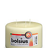 Eine XL Stumpenkerze / Mammutkerze mit 3 Dochten in der Farbe Elfenbein und den Maßen 100/150mm (H/DM) und 50h Brenndauer. Auf der Banderole ist der Markenname "Bolsius" abzulesen.