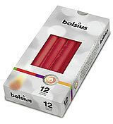 12 Spitzkerzen von Bolsius in der Größe 24,5x2,4cm in der Farbe rot.