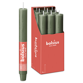 Artikelvorschau Bolsius Rustik Haushaltskerzen 230/30 mm - Frische Olive (9er Pack)