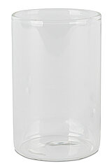 Ein transparenter, zylindrischer Glasbehälter mit einer breiten Öffnung. Der Behälter hat eine glatte Oberfläche und einen flachen Boden. Es sind keine zusätzlichen Dekorationen oder Markierungen auf dem Glas zu sehen.