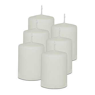 Artikelvorschau Stumpenkerzen 80/60 mm (Safe Candle) - 6 Stück - wollweiß