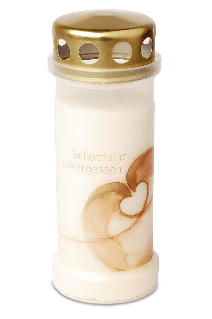 1 Bolsius Dauerbrenner Nr. 6 mit Deckel und Motiv Herz in der Größe 17x6,5cm in der Farbe Weiß.
