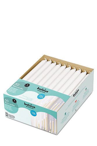 Bolsius Bolsius Tafelkerzen lang 290/22 mm - 50er Pack - weiß Artikelvorschau Bolsius Tafelkerzen lang 290/22 mm - 50er Pack - weiß