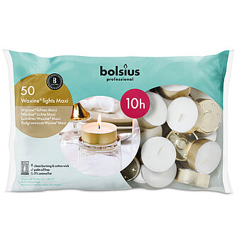 Artikelvorschau Bolsius Professional Waxine-Lichte 10 h, 50er Beutel (gold)