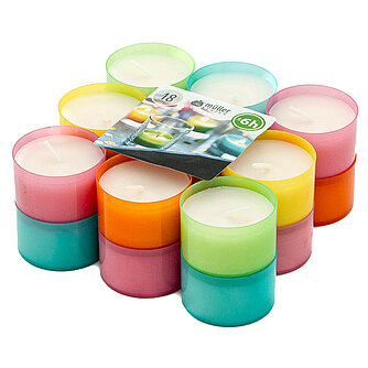 Artikelvorschau 6h Teelichte im bunten Cup (18er Pack)