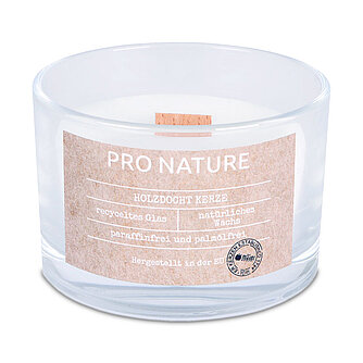 Artikelvorschau Pro Nature Stearin-Kerzenglas mit Holzdocht 56/86 mm (1 Stück)