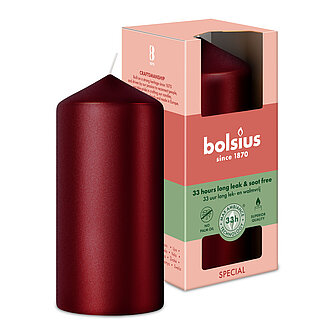 Artikelvorschau Bolsius: Metallic Stumpenkerze 120/58mm - Rot (1 Stück)