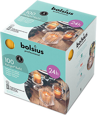 Artikelvorschau Bolsius Relight Nachfüllkerzen 100er Box - bernstein