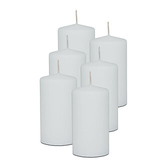 Artikelvorschau Stumpenkerzen 130/70 mm (Safe Candle) - 6 Stück - weiß