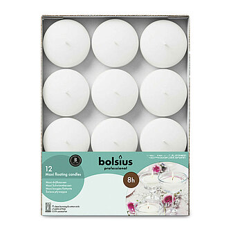 Artikelvorschau Bolsius: Maxi Schwimmkerzen (12er Box) - weiß