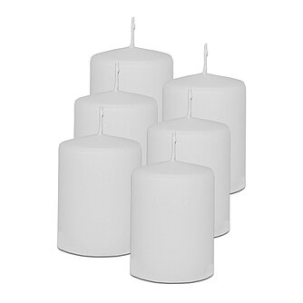 Artikelvorschau Stumpenkerzen 80/60 mm (Safe Candle) - 6 Stück - weiß