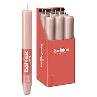 Artikelvorschau Bolsius Rustik Haushaltskerzen 230/30 mm - Nebliges Rosa (9er Pack)