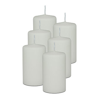 Artikelvorschau Stumpenkerzen 100/60 mm (Safe Candle) - 6 Stück - wollweiß