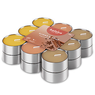 Artikelvorschau Duft-Teelichte 3-farbig (18er Pack) - Zucker & Zimt