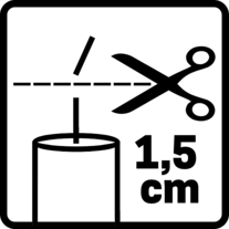 Kerzen Piktogramm: Dochte auf ca. 1,5cm kürzen.