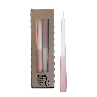 Artikelvorschau Wenzel: Two-Tone Spitzkerzen 250/23mm - Weiß/Antikrosa (4er Pack)
