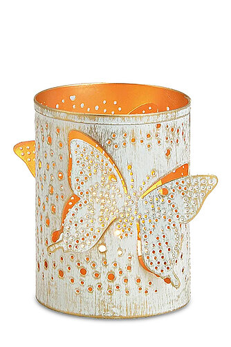 Artikelvorschau Windlicht Schmetterling 13/8 cm - weiß/gold (1 Stück)