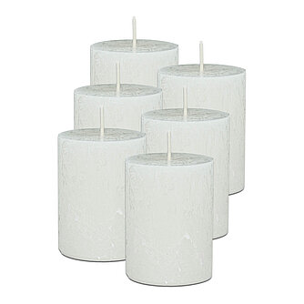 Artikelvorschau Rustic Stumpenkerzen 80/60 mm (Safe Candle) - 6 Stück - wollweiß