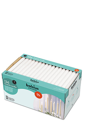 Artikelvorschau Dinnerkerzen 240/22mm - 136er Box - weiß