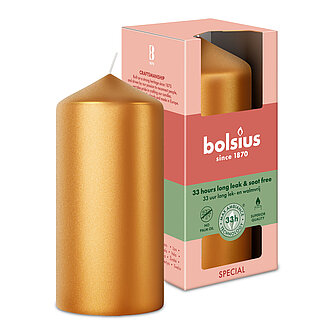 Artikelvorschau Bolsius: Metallic Stumpenkerze 120/58mm - Golden Orange (1 Stück)