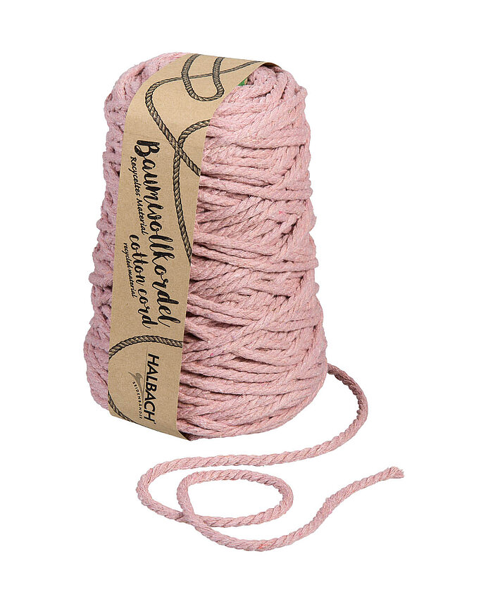 80m Baumwollkordel von Halbach in der Farbe Altrosa mit einem Durchmesser von 5 mm.