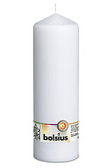 Eine Stumpenkerze in der Farbe Weiß mit den Maßen 250/78mm (H/DM) und 111h Brenndauer. Auf der Banderole ist der Markenname "Bolsius" abzulesen.