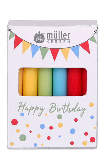 Artikelvorschau 12 Geburtstagskerzen, bunt 100/13 mm (1 Pack)