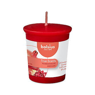 Bolsius True Scents Votivkerze 53/45 mm - Pomegranate (1 Stück) Artikelvorschau True Scents Votivkerze 53/45 mm - Pomegranate (1 Stück)