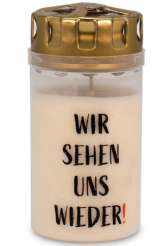 Artikelvorschau Grabkerzen Nr. 3 mit Deckel & Motiv "Wir sehen uns wieder!" (6 Stück)