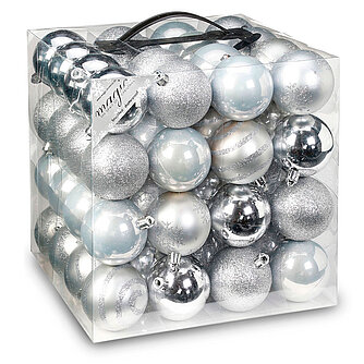 Artikelvorschau Weihnachtskugeln aus Kunststoff Ø 6 cm - silber, weiß