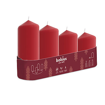 Artikelvorschau Stumpenkerzen abgestuft Ø 48mm (4er Tray) - Rot