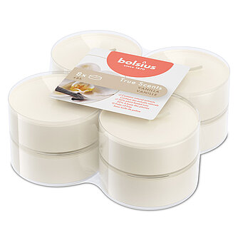 Bolsius True Scents Maxi-Lichte Clear Cup - Vanille (8er Pack) Artikelvorschau True Scents Maxi-Lichte Clear Cup - Vanille (8er Pack)
