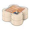 Ein 8er Pack Bolsius Maxi Duft-Teelichter im transparenten Becher, mit cremefarbenem Wachs und mit Haselnuss-Vanille-Duft.