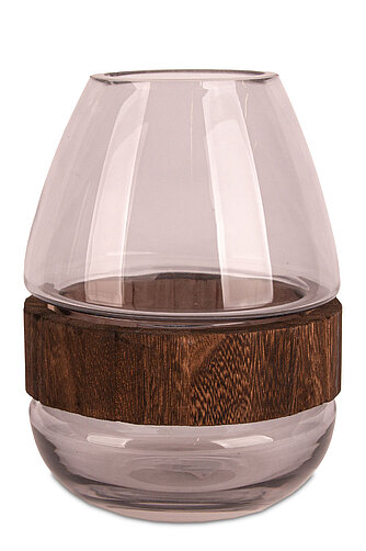 Artikelvorschau Glasvase mit Holz "Egg" 190/145 mm - grau (1 Stück)