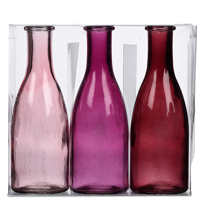 Drei große Flaschen Bottle von Sandra Rich in der Größe 18,5x6,6cm in der Farbe Pink.