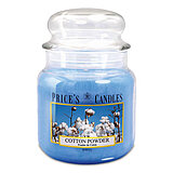 prices-candles-apothekerglas-142-95-cotton-powder-411g-pmj010325 Eine Duftkerze im Apothekerglas von Prices Candles in der Größe 14,2x9,5cm mit dem Geruch Cotton Powder und einem Gewicht von 411g.