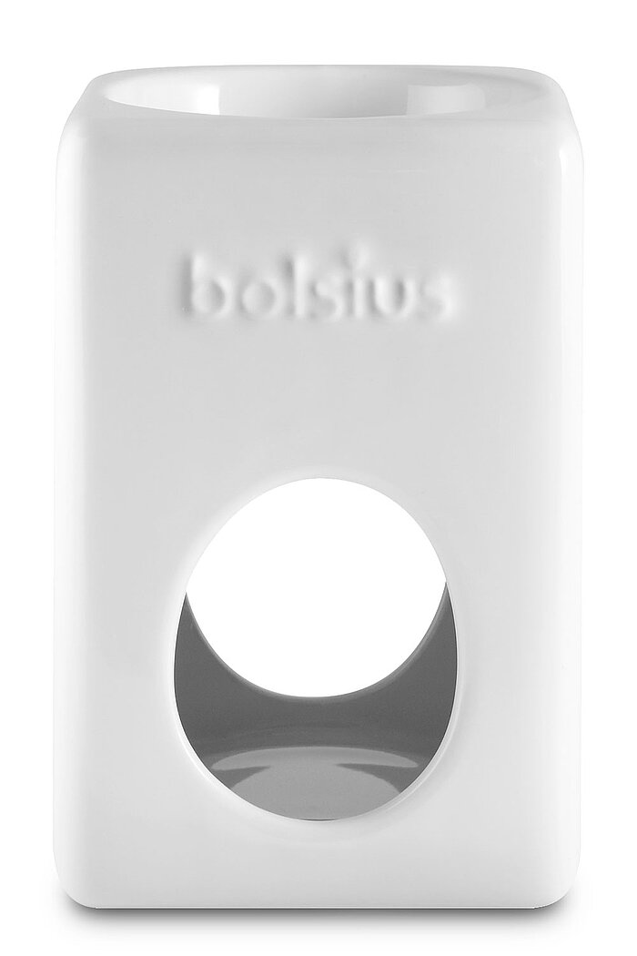 Eine eckige Bolsius Aromatic Duftlampe in weiß in der Größe 12,5x8,5cm.