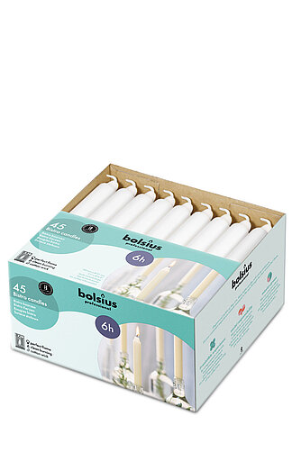 Artikelvorschau Bolsius Haushaltskerzen 180/21,3 mm (45er Box) - weiß