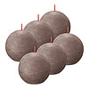 Sechs Rustik Kugelkerzen von Bolsius in der Farbe Rustikales Taupe mit einem Durchmesser von 7,6cm.